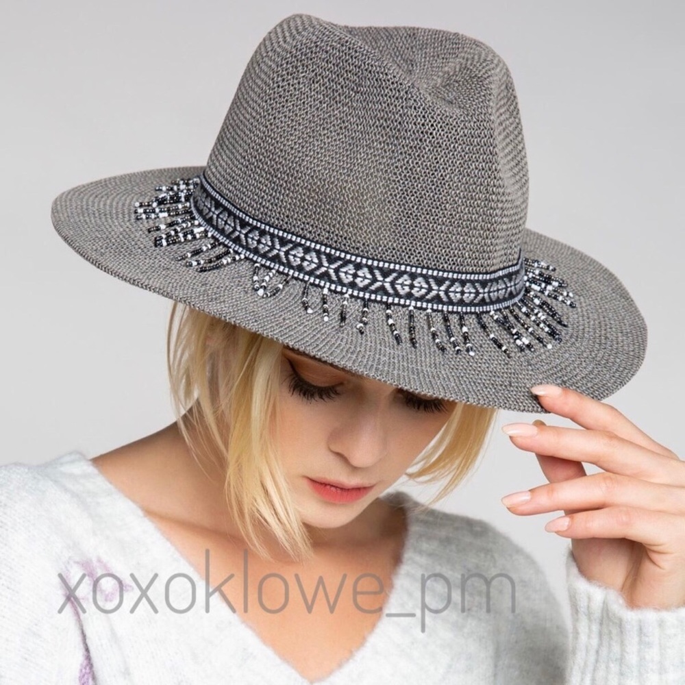 1 LEFT Black Wool Chevron Buckle Strap Wide Brim Hat - Picture 8 of 14